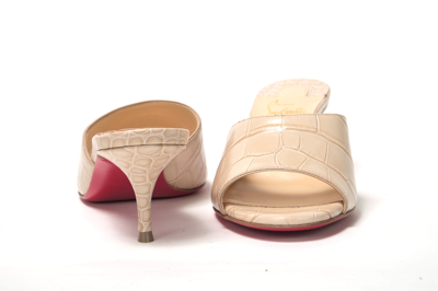 Shop Christian Louboutin Nougat Kitten Heel Mule Leather Women's Shoes In Beige