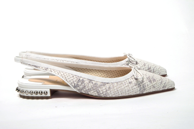 Shop Christian Louboutin White Perforated Printed Flat Point Toe Women's Shoe