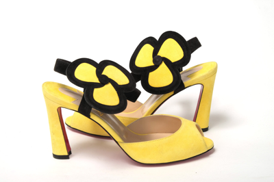 Shop Christian Louboutin Yellow Black Peep Toe Flower Women's Sandal