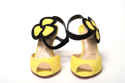 Shop Christian Louboutin Yellow Black Peep Toe Flower Women's Sandal