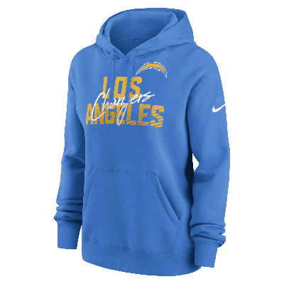 Shop Nike Women's Wordmark Club (nfl Los Angeles Chargers) Pullover Hoodie In Blue