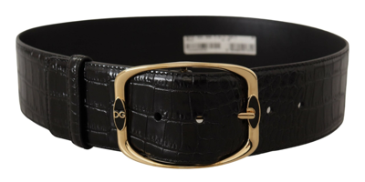 Shop Dolce & Gabbana Black Crocodile Print Gold Metal Dg Logo Buckle Women's Belt