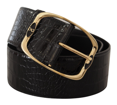 Shop Dolce & Gabbana Black Crocodile Print Gold Metal Dg Logo Buckle Women's Belt