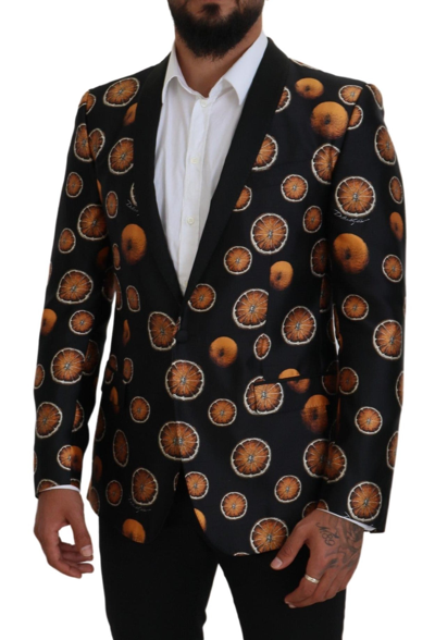 Shop Dolce & Gabbana Black Orange Printed Coat Martini Men's Blazer