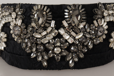 Shop Dolce & Gabbana Elegant Rhinestone-embellished Silk Women's Belt In Black