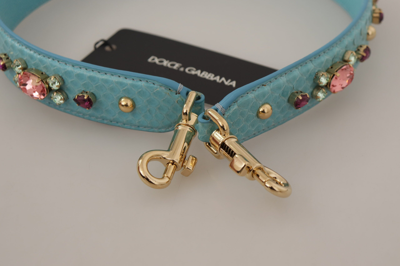 Shop Dolce & Gabbana Elegant Blue Leather Bag Strap With Gold Women's Accents In Light Blue