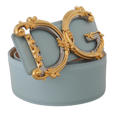 Shop Dolce & Gabbana Elegant Blue Leather Belt With Logo Women's Buckle