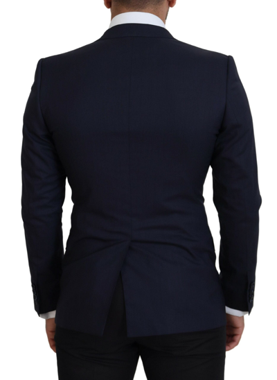 Shop Dolce & Gabbana Blue Wool Slim Fit Formal Coat Men's Blazer