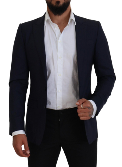 Shop Dolce & Gabbana Blue Wool Slim Fit Formal Coat Men's Blazer