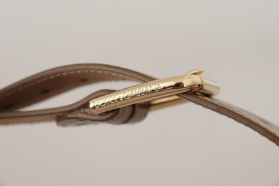 Shop Dolce & Gabbana Elegant Bronze Leather Belt With Logo Women's Buckle