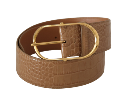 Shop Dolce & Gabbana Elegant Beige Leather Belt With Engraved Women's Buckle