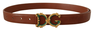 Shop Dolce & Gabbana Elegant Leather Belt With Logo Women's Buckle In Brown