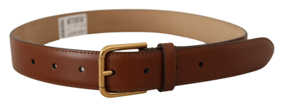 Shop Dolce & Gabbana Elegant Leather Belt With Engraved Women's Buckle In Brown
