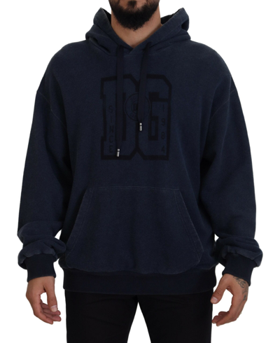 Shop Dolce & Gabbana Dark Blue Cotton Hooded Sweatshirt Men's Sweater