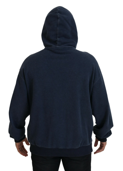 Shop Dolce & Gabbana Dark Blue Cotton Hooded Sweatshirt Men's Sweater