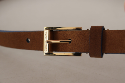 Shop Dolce & Gabbana Dark Brown Blue Leather Gold Metal Buckle Women's Belt