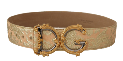 Shop Dolce & Gabbana Elegant Leather Belt With Logo Women's Buckle In Gold And Pink