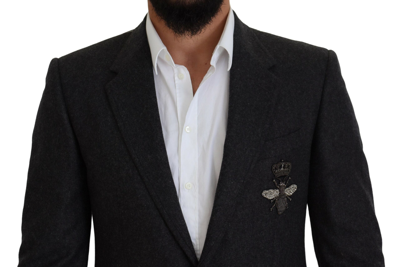 Shop Dolce & Gabbana Gray Wool Crown Bee Formal Men's Blazer