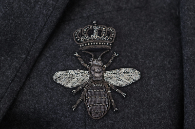 Shop Dolce & Gabbana Gray Wool Crown Bee Formal Men's Blazer