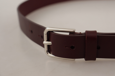 Shop Dolce & Gabbana Maroon Calf Leather Silver Tone Metal Buckle Women's Belt