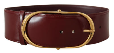 Shop Dolce & Gabbana Engraved Logo Maroon Leather Women's Belt