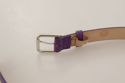 Dolce & Gabbana Purple Calfskin Leather Logo Engraved Buckle Belt In Purple