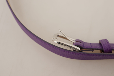 Dolce & Gabbana Purple Calfskin Leather Logo Engraved Buckle Belt In Purple