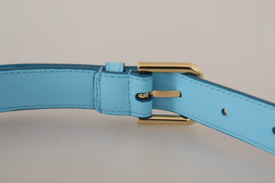 Shop Dolce & Gabbana Elegant Sky Blue Leather Belt With Logo Women's Buckle In Light Blue