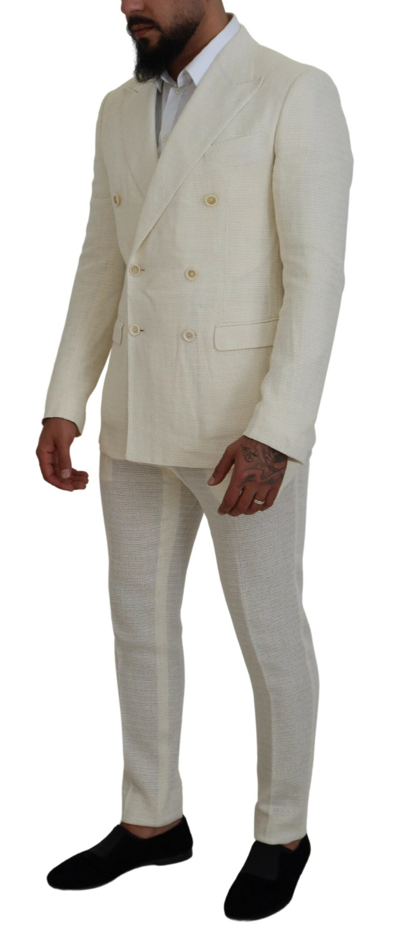 Shop Dolce & Gabbana White Double Breasted 2 Piece Taormina Men's Suit In Off White