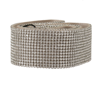 Shop Dolce & Gabbana Elegant Crystal Snap Button Cotton Women's Belt In White