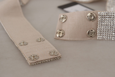 Shop Dolce & Gabbana Elegant Crystal Snap Button Cotton Women's Belt In White