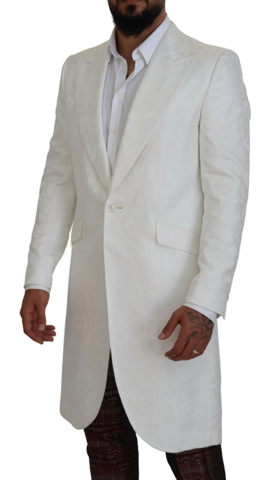 Shop Dolce & Gabbana White Floral Brocade Trench Coat Men's Jacket