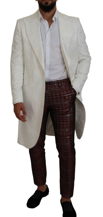 Shop Dolce & Gabbana White Floral Brocade Trench Coat Men's Jacket