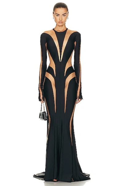 Shop Mugler Spiral Illusion Long Dress In Black Nude 01