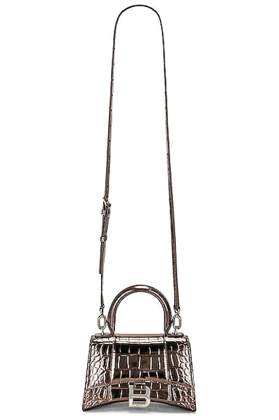 Shop Balenciaga Xs Hourglass Top Handle Bag In Dark Bronze
