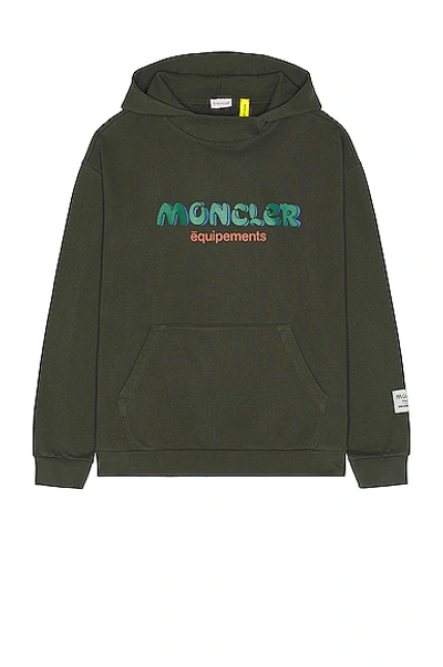 Moncler Genius Logo Cotton Hoodie In Olive Green