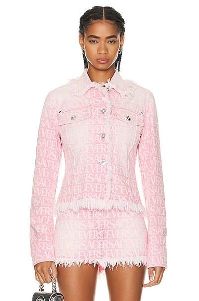 Shop Versace All Over Logo Jacket In Flamingo Pink