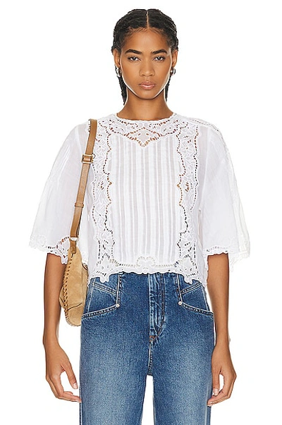 Shop Isabel Marant Kory Embroidered Ramie Blouse In White