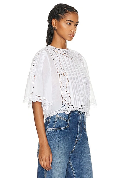 Shop Isabel Marant Kory Embroidered Ramie Blouse In White