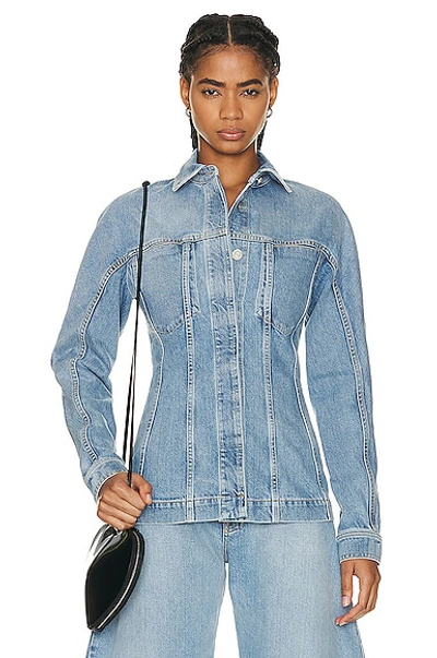 Alaïa Button-front Fitted Denim Jacket In Bleu Clair