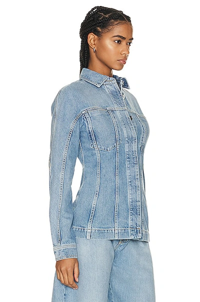 Alaïa Button-front Fitted Denim Jacket In Bleu Clair