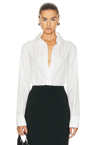 Shop Norma Kamali Nk Shirt W/ Collar Stand In Snow White