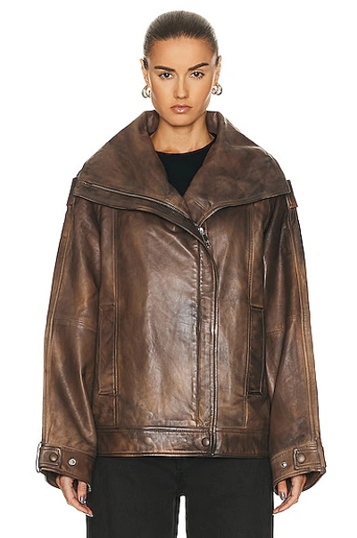 Shop Remain Leather Oversized Jacket In Brown Sugar Comb.