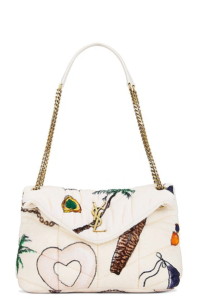Shop Saint Laurent Small Puffer Chain Bag In Poudre White & Multicolor