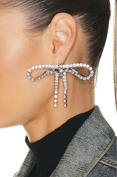 Shop Balenciaga Archive Ribbon Earrings In Silver & Crystal