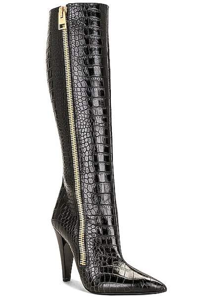 Shop Tom Ford Croc Zip Knee High Boot 105 In Black