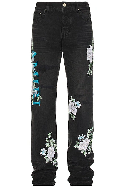 Shop Amiri Floral Straight Jean In Faded Black