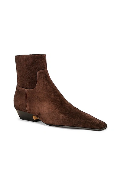 Khaite Marfa Suede Western Ankle Boots In Coffee
