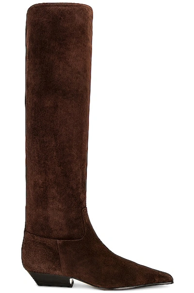 Shop Khaite Marfa Classic Flat Knee High Boot In Coffee