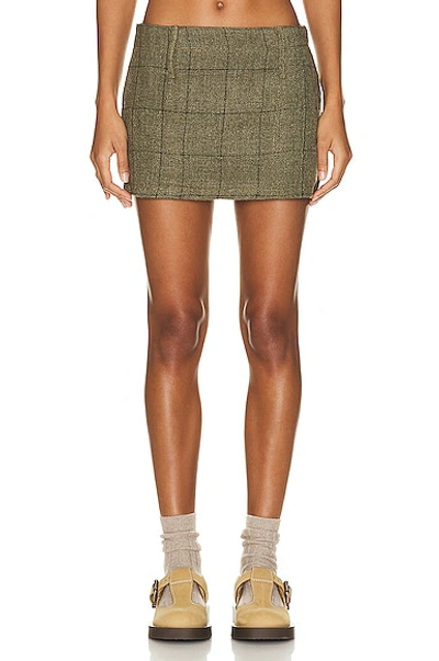 Shop Mimchik Wool Mini Skirt In Olive Check